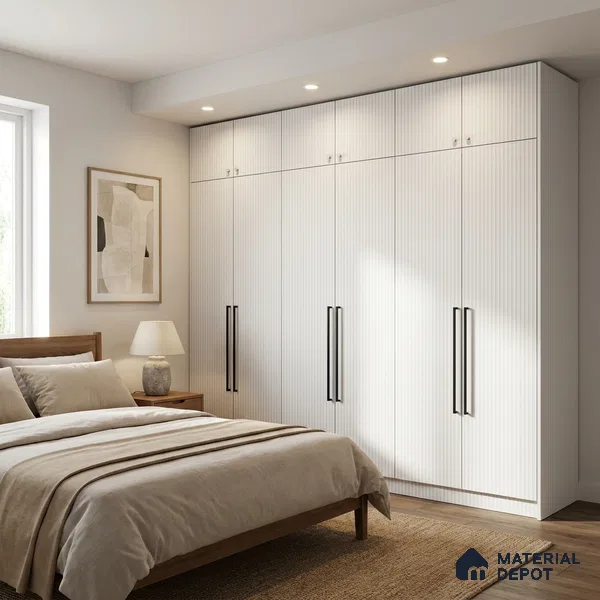 White Marble Look LM 02793 Frosty White 8 ft x 4 ft Flute Finish Decorative Laminate - 1 mm | Suitable for TV Unit, Wardrobe, Kitchen Cabinets