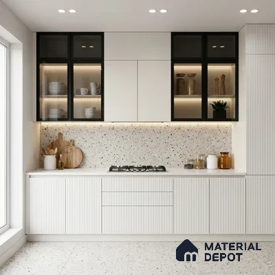 White Marble Look LM 02793 Frosty White 8 ft x 4 ft Flute Finish Decorative Laminate - 1 mm | Suitable for TV Unit, Wardrobe, Kitchen Cabinets