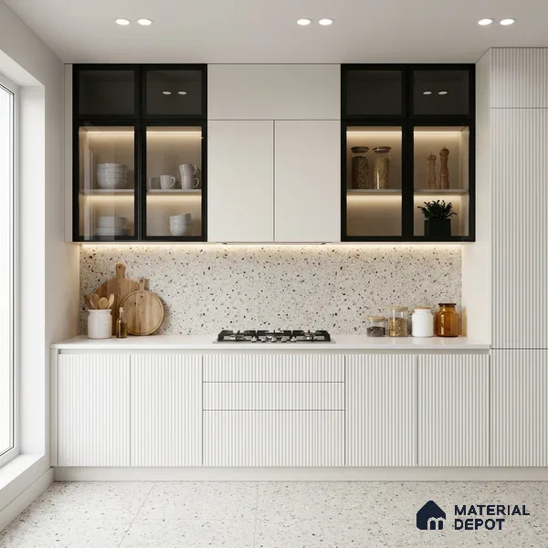 White Marble Look LM 02793 Frosty White 8 ft x 4 ft Flute Finish Decorative Laminate - 1 mm | Suitable for TV Unit, Wardrobe, Kitchen Cabinets