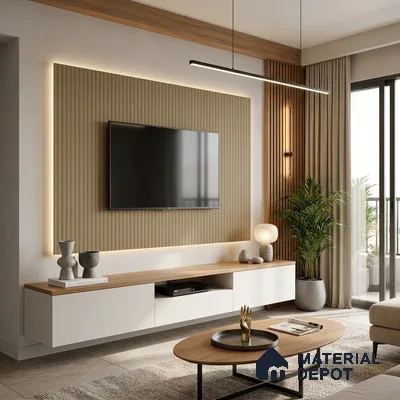 Brown Marble Look LM 02794 Beaver Brown 8 ft x 4 ft Flute Finish Decorative Laminate - 1 mm | Suitable for TV Unit, Wardrobe, Kitchen Cabinets