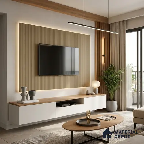 Brown Marble Look LM 02794 Beaver Brown 8 ft x 4 ft Flute Finish Decorative Laminate - 1 mm | Suitable for TV Unit, Wardrobe, Kitchen Cabinets