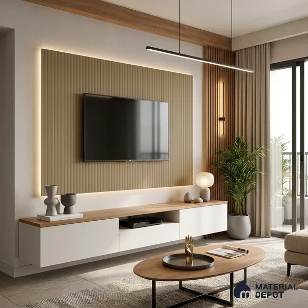 Brown Marble Look LM 02794 Beaver Brown 8 ft x 4 ft Flute Finish Decorative Laminate - 1 mm | Suitable for TV Unit, Wardrobe, Kitchen Cabinets