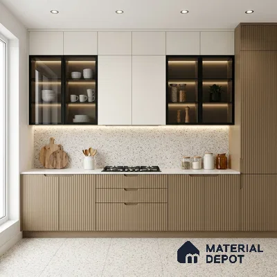 Brown Marble Look LM 02794 Beaver Brown 8 ft x 4 ft Flute Finish Decorative Laminate - 1 mm | Suitable for TV Unit, Wardrobe, Kitchen Cabinets