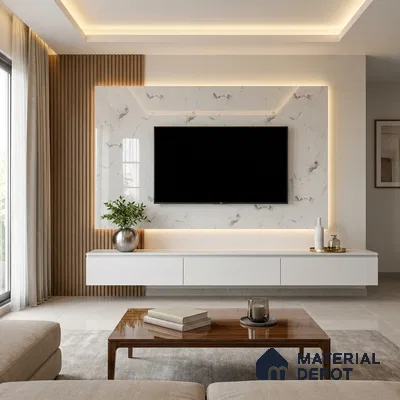 Beige Marble Look LM 02795 White Panda Marble 8 ft x 4 ft Mirror Glossy Finish Decorative Laminate - 1 mm | Suitable for TV Unit, Wardrobe, Kitchen Cabinets
