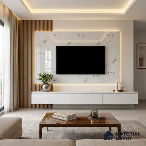 Beige Marble Look LM 02795 White Panda Marble 8 ft x 4 ft Mirror Glossy Finish Decorative Laminate - 1 mm | Suitable for TV Unit, Wardrobe, Kitchen Cabinets