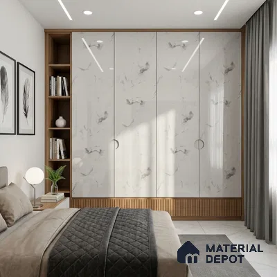 Beige Marble Look LM 02795 White Panda Marble 8 ft x 4 ft Mirror Glossy Finish Decorative Laminate - 1 mm | Suitable for TV Unit, Wardrobe, Kitchen Cabinets