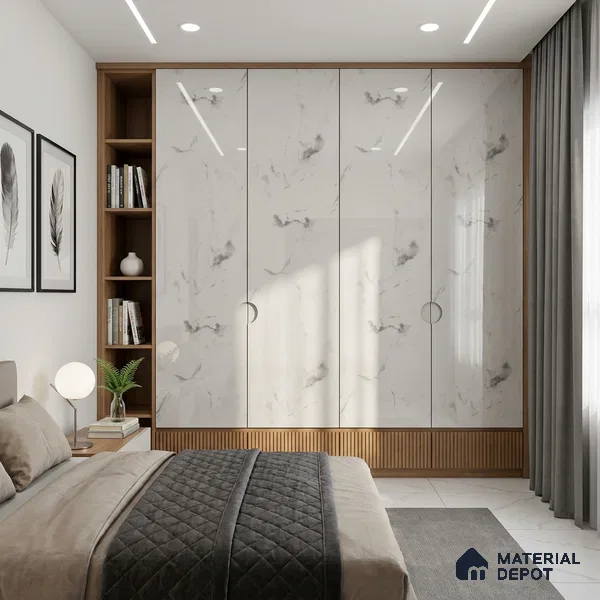 Beige Marble Look LM 02795 White Panda Marble 8 ft x 4 ft Mirror Glossy Finish Decorative Laminate - 1 mm | Suitable for TV Unit, Wardrobe, Kitchen Cabinets