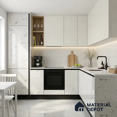 Beige Marble Look LM 02795 White Panda Marble 8 ft x 4 ft Mirror Glossy Finish Decorative Laminate - 1 mm | Suitable for TV Unit, Wardrobe, Kitchen Cabinets