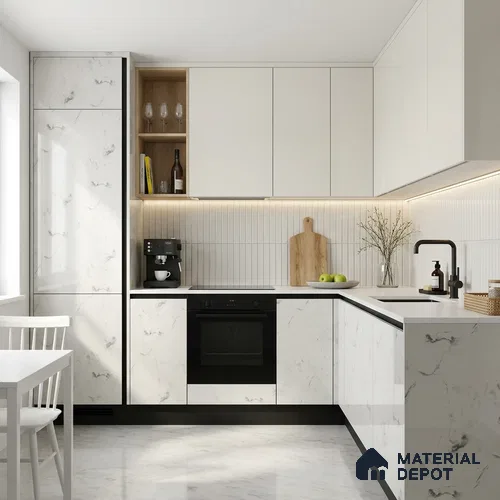 Beige Marble Look LM 02795 White Panda Marble 8 ft x 4 ft Mirror Glossy Finish Decorative Laminate - 1 mm | Suitable for TV Unit, Wardrobe, Kitchen Cabinets