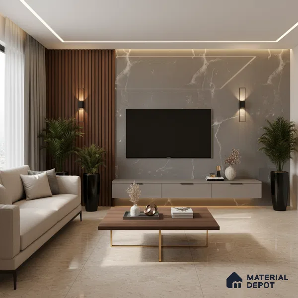 Grey Marble Look LM 02797 Grey Panda Marble 8 ft x 4 ft Mirror Glossy Finish Decorative Laminate - 1 mm | Suitable for TV Unit, Wardrobe, Kitchen Cabinets