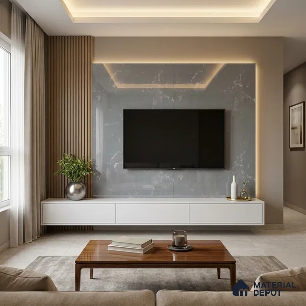 Grey Marble Look LM 02797 Grey Panda Marble 8 ft x 4 ft Mirror Glossy Finish Decorative Laminate - 1 mm | Suitable for TV Unit, Wardrobe, Kitchen Cabinets