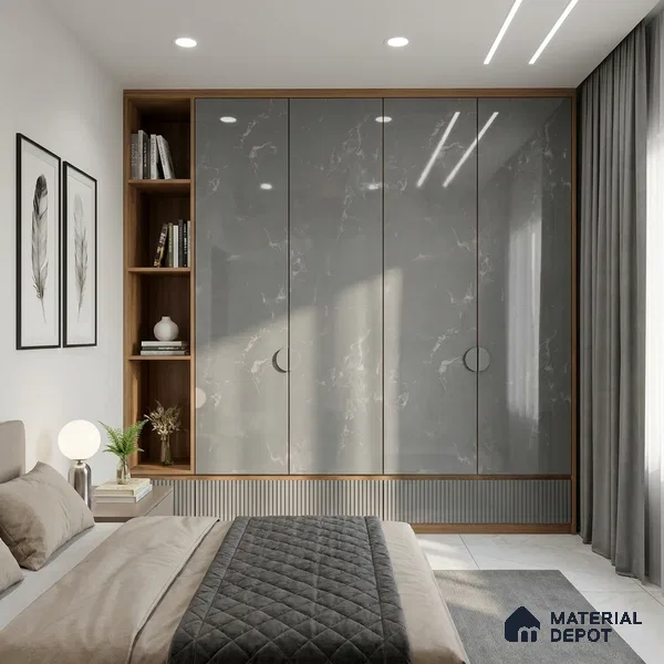 Grey Marble Look LM 02797 Grey Panda Marble 8 ft x 4 ft Mirror Glossy Finish Decorative Laminate - 1 mm | Suitable for TV Unit, Wardrobe, Kitchen Cabinets