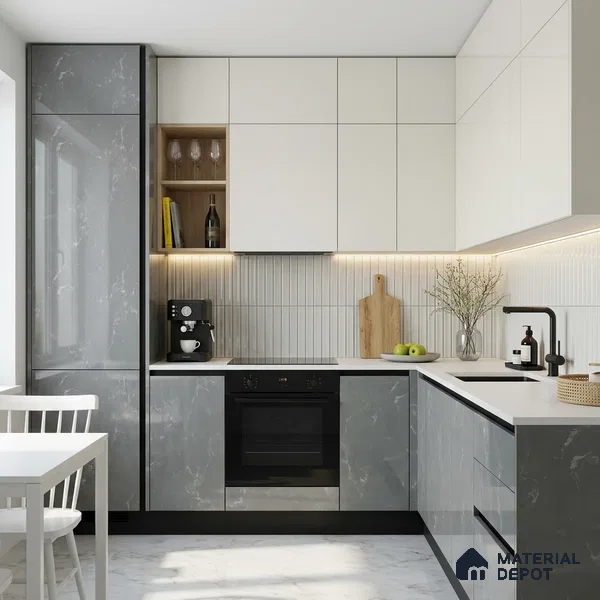 Grey Marble Look LM 02797 Grey Panda Marble 8 ft x 4 ft Mirror Glossy Finish Decorative Laminate - 1 mm | Suitable for TV Unit, Wardrobe, Kitchen Cabinets
