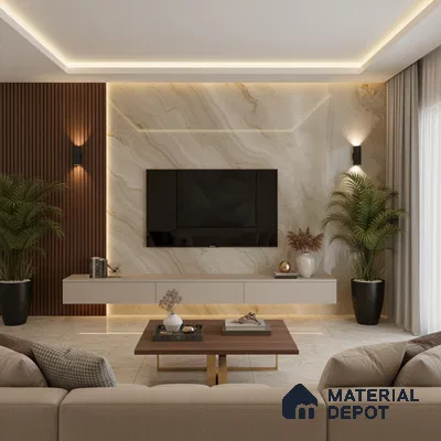 Ivory Marble Look LM 02798 Volcano Ivory Marble 8 ft x 4 ft Mirror Glossy Finish Decorative Laminate - 1 mm | Suitable for TV Unit, Wardrobe, Kitchen Cabinets