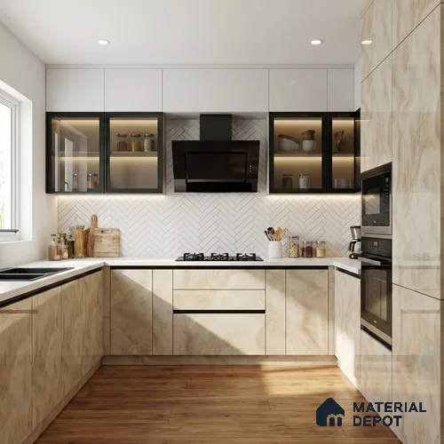 Ivory Marble Look LM 02798 Volcano Ivory Marble 8 ft x 4 ft Mirror Glossy Finish Decorative Laminate - 1 mm | Suitable for TV Unit, Wardrobe, Kitchen Cabinets