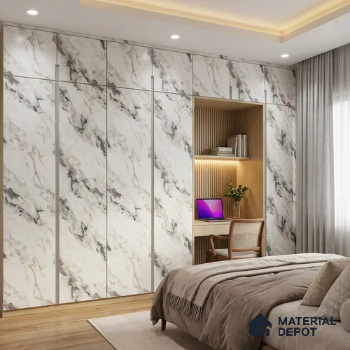 White Marble Look LM 02801 Safroni Marble 8 ft x 4 ft Zero Soft Matt Finish Decorative Laminate - 1 mm | Suitable for TV Unit, Wardrobe, Kitchen Cabinets