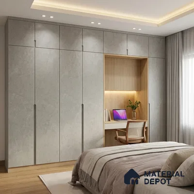 Grey Marble Look LM 02802 Cementro Light 8 ft x 4 ft Zero Soft Matt Finish Decorative Laminate - 1 mm | Suitable for TV Unit, Wardrobe, Kitchen Cabinets