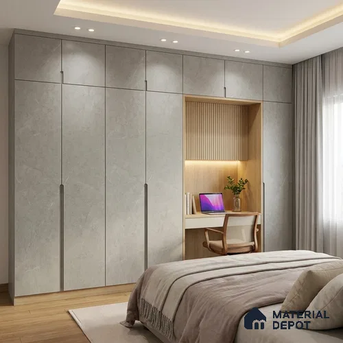 Grey Marble Look LM 02802 Cementro Light 8 ft x 4 ft Zero Soft Matt Finish Decorative Laminate - 1 mm | Suitable for TV Unit, Wardrobe, Kitchen Cabinets
