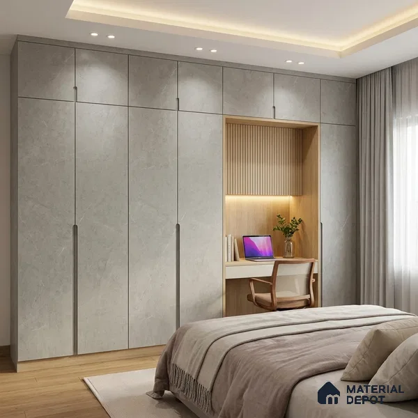 Grey Marble Look LM 02802 Cementro Light 8 ft x 4 ft Zero Soft Matt Finish Decorative Laminate - 1 mm | Suitable for TV Unit, Wardrobe, Kitchen Cabinets