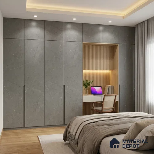 Grey Marble Look LM 02803 Cementro Dark 8 ft x 4 ft Zero Soft Matt Finish Decorative Laminate - 1 mm | Suitable for TV Unit, Wardrobe, Kitchen Cabinets