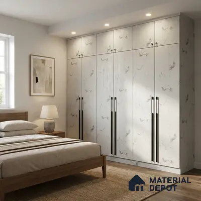 White Marble Look LM 02804 White Panda Marble 8 ft x 4 ft Natural Thermal Stone Finish Decorative Laminate - 1 mm | Suitable for TV Unit, Wardrobe, Kitchen Cabinets