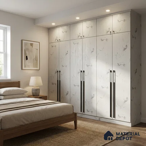 White Marble Look LM 02804 White Panda Marble 8 ft x 4 ft Natural Thermal Stone Finish Decorative Laminate - 1 mm | Suitable for TV Unit, Wardrobe, Kitchen Cabinets