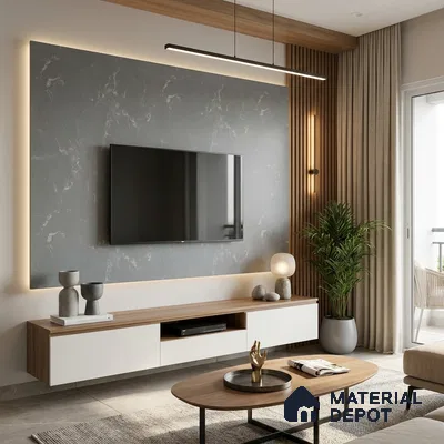 Grey Marble Look LM 02805 Grey Panda Marble 8 ft x 4 ft Natural Thermal Stone Finish Decorative Laminate - 1 mm | Suitable for TV Unit, Wardrobe, Kitchen Cabinets