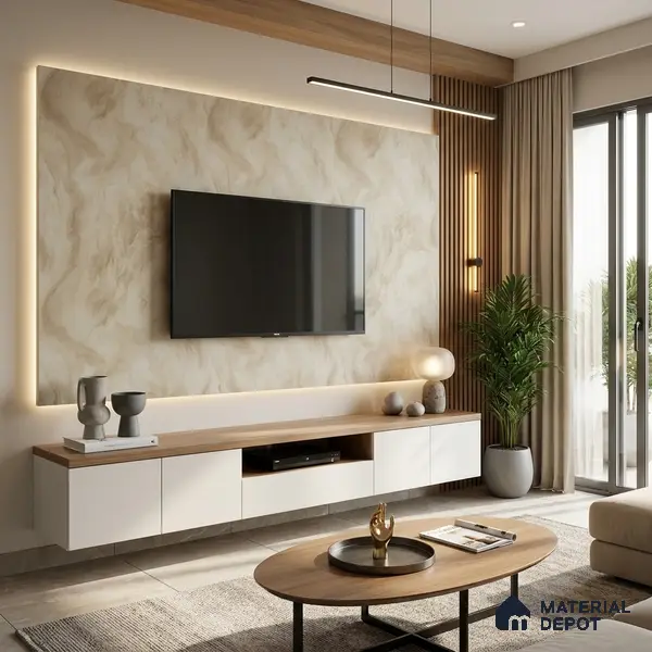 Beige Marble Look LM 02806 Volcano Ivory Marble 8 ft x 4 ft Natural Thermal Stone Finish Decorative Laminate - 1 mm | Suitable for TV Unit, Wardrobe, Kitchen Cabinets