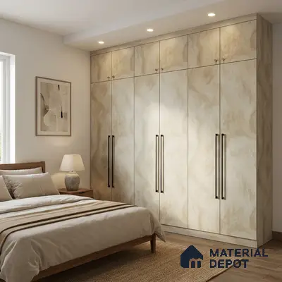 Beige Marble Look LM 02806 Volcano Ivory Marble 8 ft x 4 ft Natural Thermal Stone Finish Decorative Laminate - 1 mm | Suitable for TV Unit, Wardrobe, Kitchen Cabinets