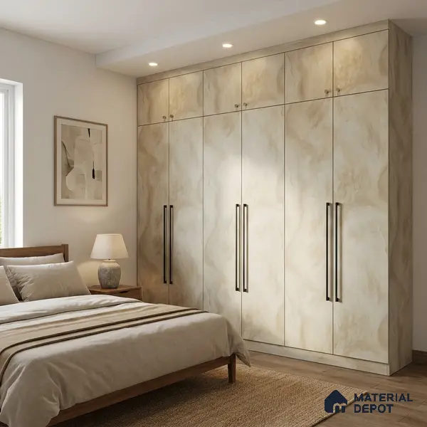 Beige Marble Look LM 02806 Volcano Ivory Marble 8 ft x 4 ft Natural Thermal Stone Finish Decorative Laminate - 1 mm | Suitable for TV Unit, Wardrobe, Kitchen Cabinets