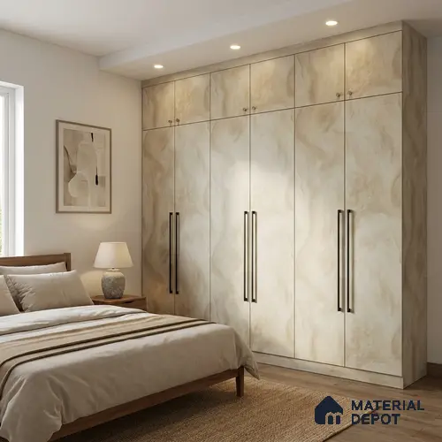 Beige Marble Look LM 02806 Volcano Ivory Marble 8 ft x 4 ft Natural Thermal Stone Finish Decorative Laminate - 1 mm | Suitable for TV Unit, Wardrobe, Kitchen Cabinets