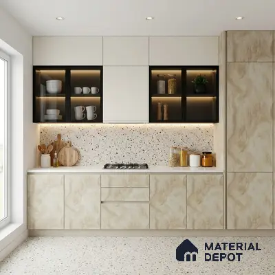 Beige Marble Look LM 02806 Volcano Ivory Marble 8 ft x 4 ft Natural Thermal Stone Finish Decorative Laminate - 1 mm | Suitable for TV Unit, Wardrobe, Kitchen Cabinets