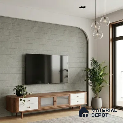 Grey Marble Look LM 02807 Cementro Light 8 ft x 4 ft Thermal Stone Edge Finish Decorative Laminate - 1 mm | Suitable for TV Unit, Wardrobe, Kitchen Cabinets