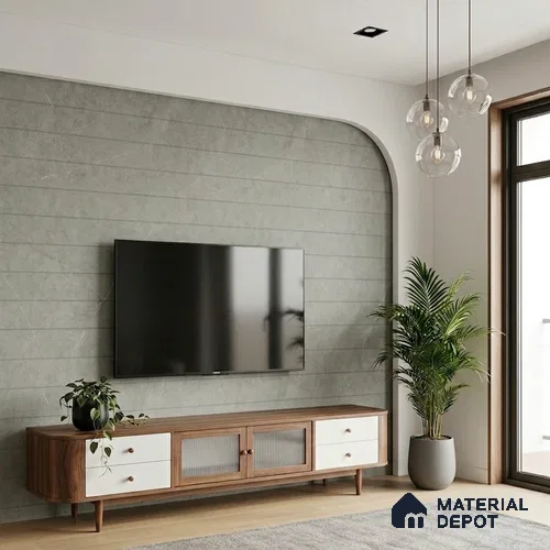 Grey Marble Look LM 02807 Cementro Light 8 ft x 4 ft Thermal Stone Edge Finish Decorative Laminate - 1 mm | Suitable for TV Unit, Wardrobe, Kitchen Cabinets