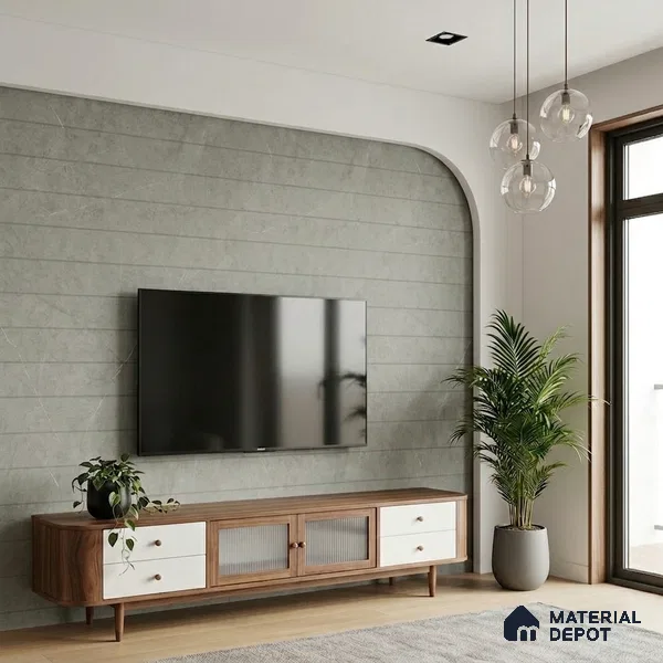 Grey Marble Look LM 02807 Cementro Light 8 ft x 4 ft Thermal Stone Edge Finish Decorative Laminate - 1 mm | Suitable for TV Unit, Wardrobe, Kitchen Cabinets