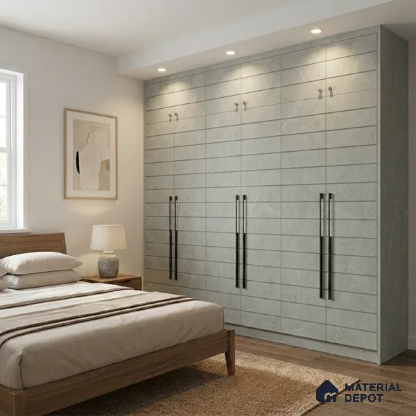 Grey Marble Look LM 02807 Cementro Light 8 ft x 4 ft Thermal Stone Edge Finish Decorative Laminate - 1 mm | Suitable for TV Unit, Wardrobe, Kitchen Cabinets