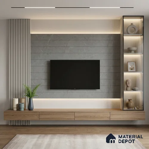 Grey Marble Look LM 02809 Cementro Dark 8 ft x 4 ft Thermal Stone Edge Finish Decorative Laminate - 1 mm | Suitable for TV Unit, Wardrobe, Kitchen Cabinets