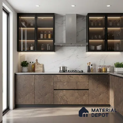 Brown Marble Look LM 02810 Desserto Dark 8 ft x 4 ft Surenity Fusion Finish Decorative Laminate - 1 mm | Suitable for TV Unit, Wardrobe, Kitchen Cabinets