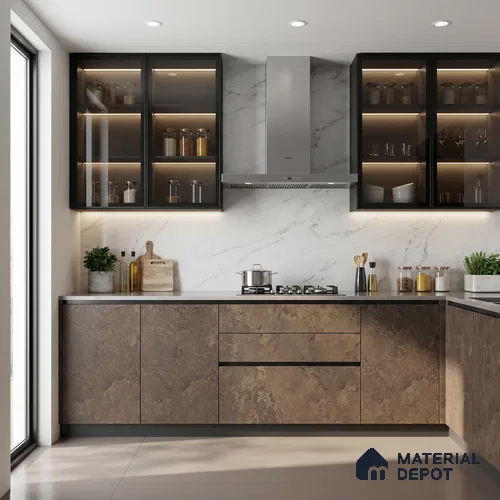 Brown Marble Look LM 02810 Desserto Dark 8 ft x 4 ft Surenity Fusion Finish Decorative Laminate - 1 mm | Suitable for TV Unit, Wardrobe, Kitchen Cabinets