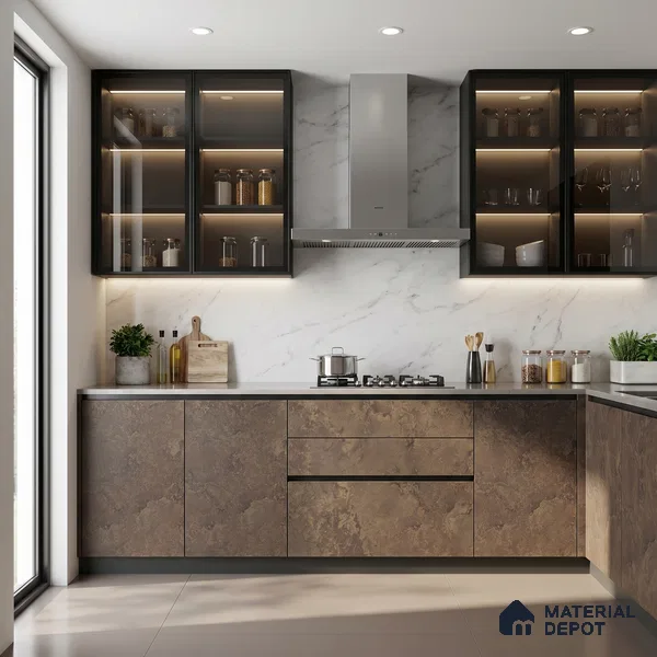 Brown Marble Look LM 02810 Desserto Dark 8 ft x 4 ft Surenity Fusion Finish Decorative Laminate - 1 mm | Suitable for TV Unit, Wardrobe, Kitchen Cabinets