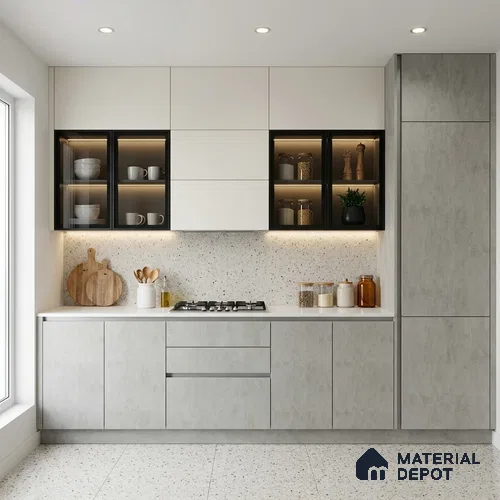 Grey Marble Look LM 02812 Tuffalo Light 8 ft x 4 ft Natural Thermal Stone Finish Decorative Laminate - 1 mm | Suitable for TV Unit, Wardrobe, Kitchen Cabinets