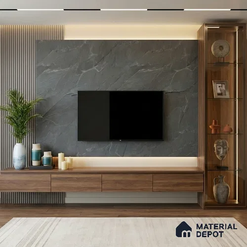 Grey Marble Look LM 02816 RPS 746 Tundra Dark 8 ft x 4 ft River Pebble Stone Finish Decorative Laminate - 1 mm | Suitable for TV Unit, Wardrobe, Kitchen Cabinets