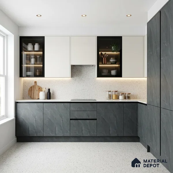 Grey Marble Look LM 02816 RPS 746 Tundra Dark 8 ft x 4 ft River Pebble Stone Finish Decorative Laminate - 1 mm | Suitable for TV Unit, Wardrobe, Kitchen Cabinets
