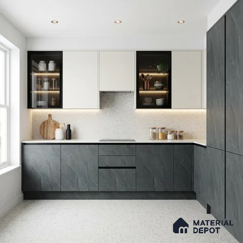 Grey Marble Look LM 02816 RPS 746 Tundra Dark 8 ft x 4 ft River Pebble Stone Finish Decorative Laminate - 1 mm | Suitable for TV Unit, Wardrobe, Kitchen Cabinets