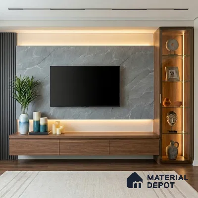 Grey Marble Look LM 02817 Tundra Light 8 ft x 4 ft River Pebble Stone Finish Decorative Laminate - 1 mm | Suitable for TV Unit, Wardrobe, Kitchen Cabinets