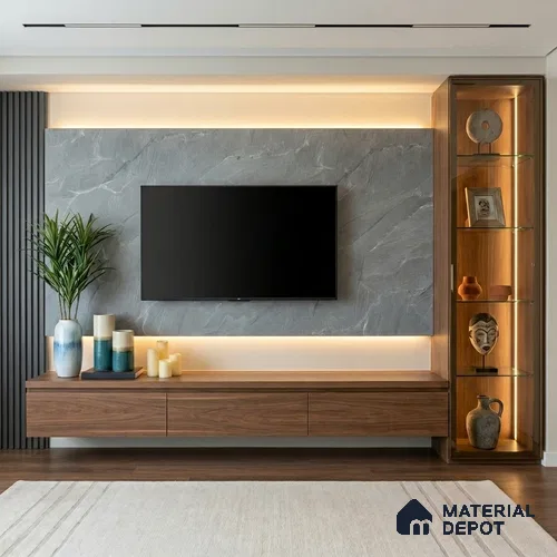 Grey Marble Look LM 02817 Tundra Light 8 ft x 4 ft River Pebble Stone Finish Decorative Laminate - 1 mm | Suitable for TV Unit, Wardrobe, Kitchen Cabinets