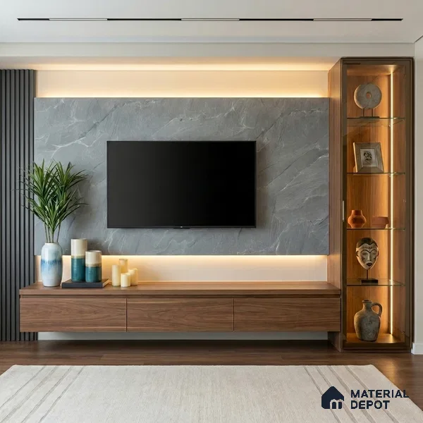Grey Marble Look LM 02817 Tundra Light 8 ft x 4 ft River Pebble Stone Finish Decorative Laminate - 1 mm | Suitable for TV Unit, Wardrobe, Kitchen Cabinets