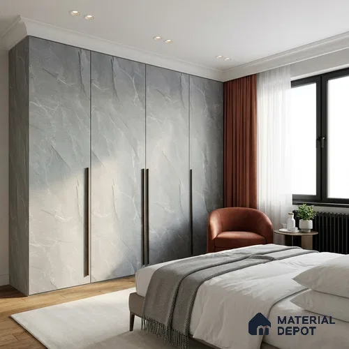 Grey Marble Look LM 02817 Tundra Light 8 ft x 4 ft River Pebble Stone Finish Decorative Laminate - 1 mm | Suitable for TV Unit, Wardrobe, Kitchen Cabinets