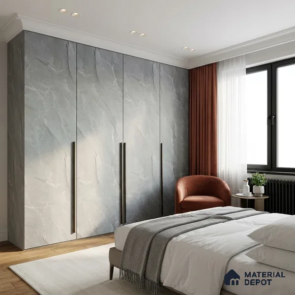 Grey Marble Look LM 02817 Tundra Light 8 ft x 4 ft River Pebble Stone Finish Decorative Laminate - 1 mm | Suitable for TV Unit, Wardrobe, Kitchen Cabinets