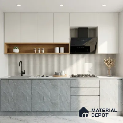Grey Marble Look LM 02817 Tundra Light 8 ft x 4 ft River Pebble Stone Finish Decorative Laminate - 1 mm | Suitable for TV Unit, Wardrobe, Kitchen Cabinets
